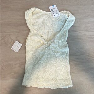 Free People Cream Textured Sleeveless Blouse